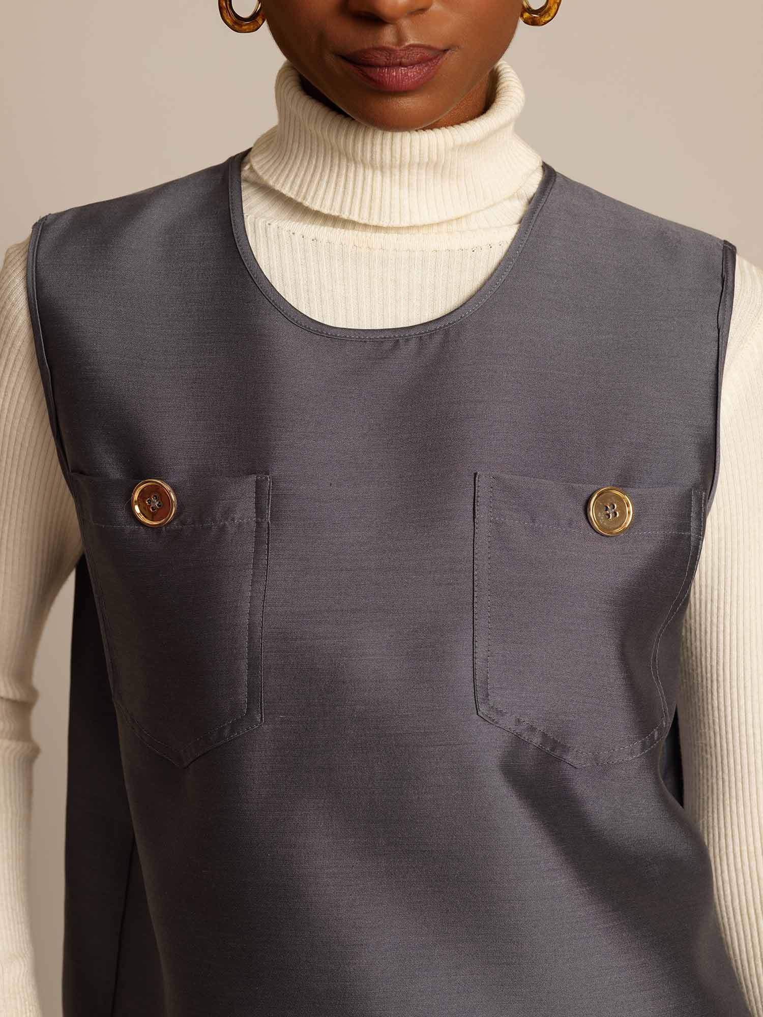 [Grå] SilkSilky-DK 32Momme Silke Womens Vest 003,