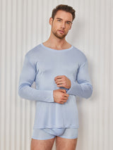 [Lyseblå] SilkSilky-DK Long Sleeve Round Neck Herre T-shirt 005
