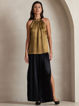 [Brun] SilkSilky-DK Sleeveless Halter T-shirt til kvinder 003