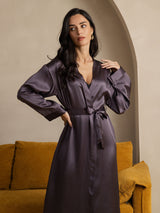 [Lilla Grå] SilkSilky-DK Long Sleeve Dame Morgenkåbe 006