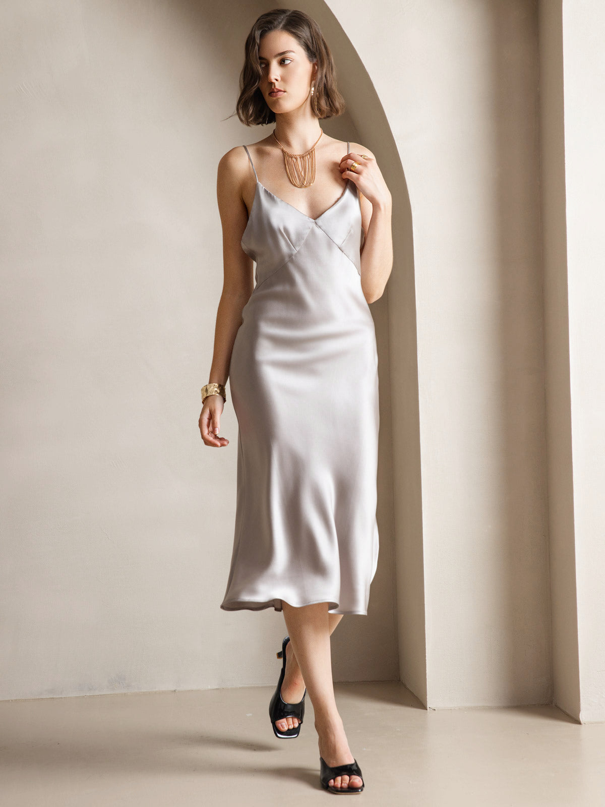[Grå] SilkSilky-DK 19Momme Dress 006