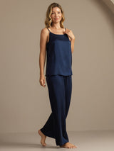 [Mørkeblå] SilkSilky-DK 19Momme Spaghetti Rem Dyb Rund Halsudskæring Camisole Sæt 007