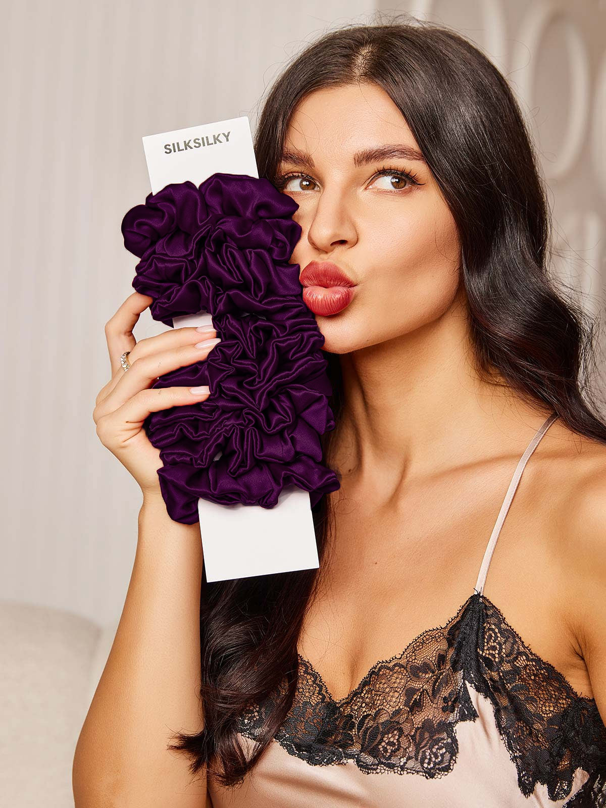 [Mørke Lilla] SilkSilky-DK 19Momme Scrunchie 001