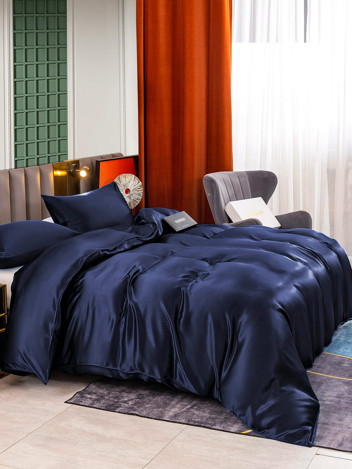 [Mørkeblå] SilkSilky-DK 25Momme Bedding Set 003