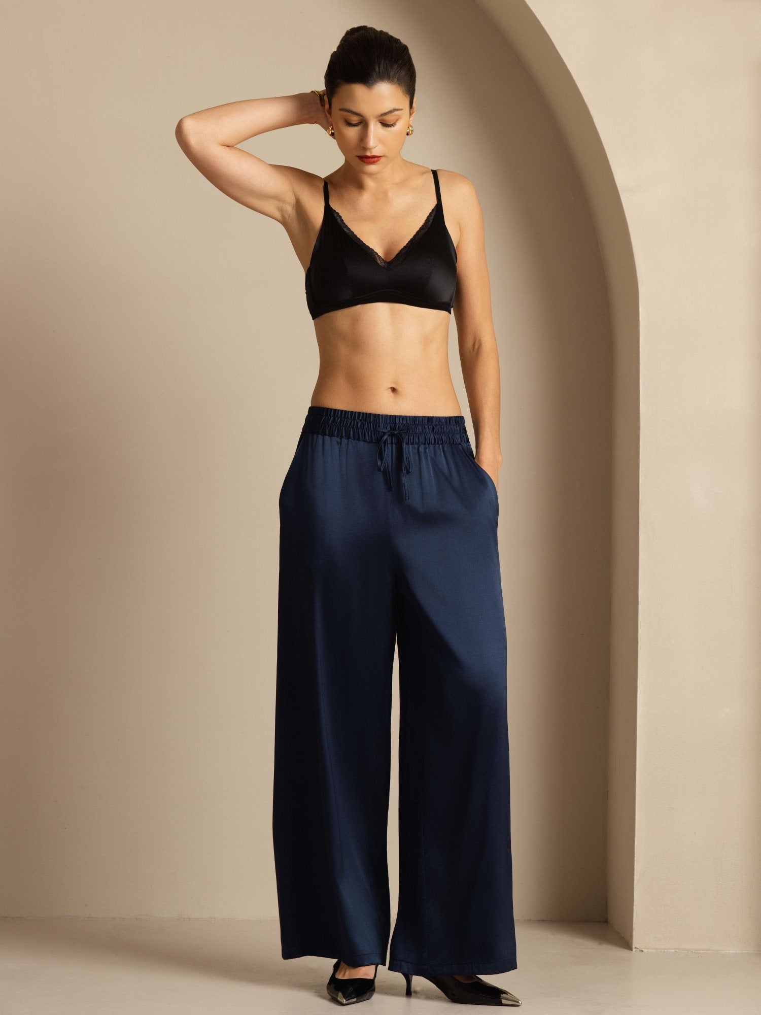 [Mørkeblå] SilkSilky-DK 19Momme Womens Pants 007
