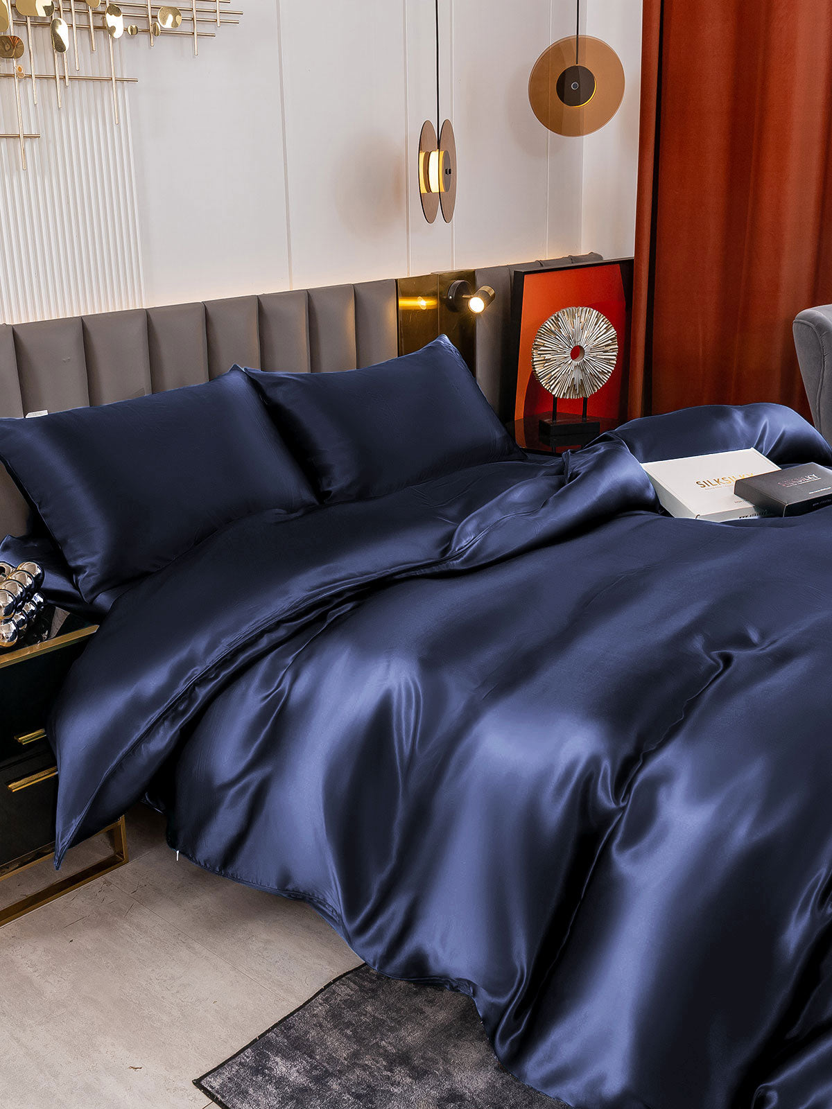 [Mørkeblå] SilkSilky-DK 19Momme Bedding Set 005