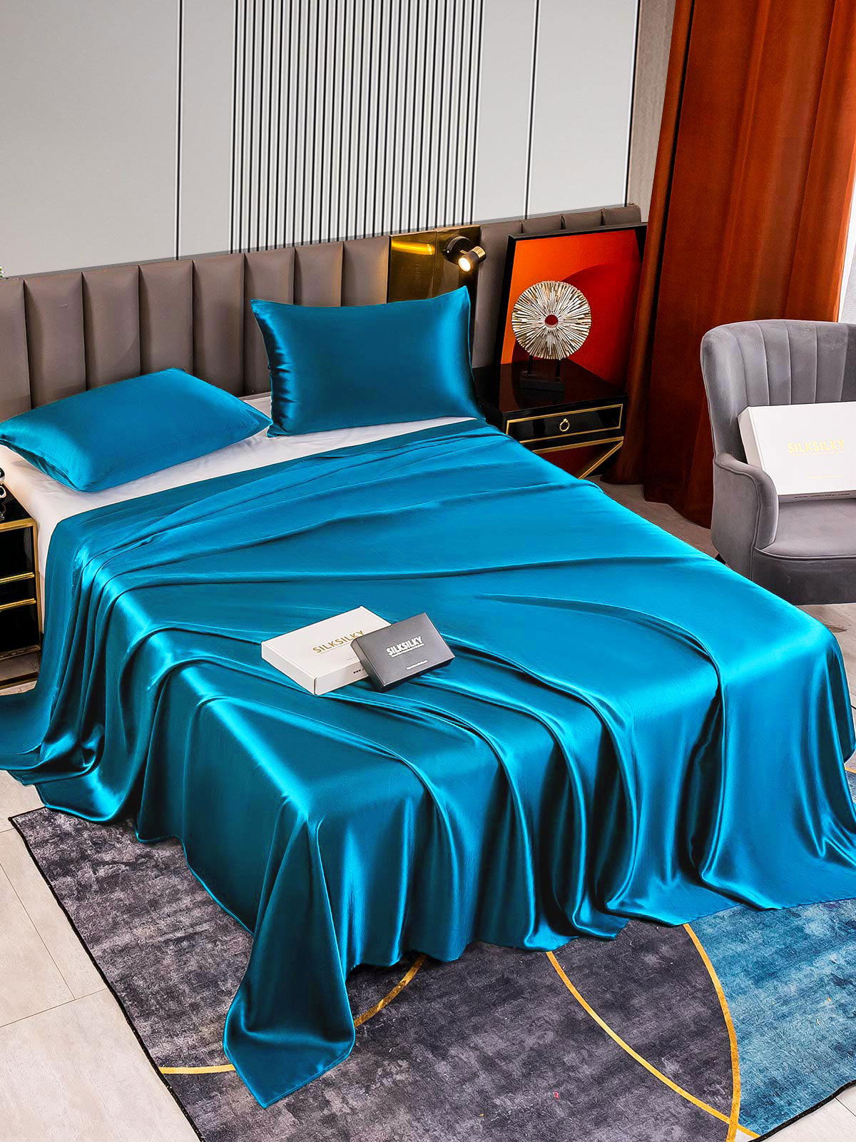[Blågrøn] SilkSilky-DK 22Momme Bedding Set 002