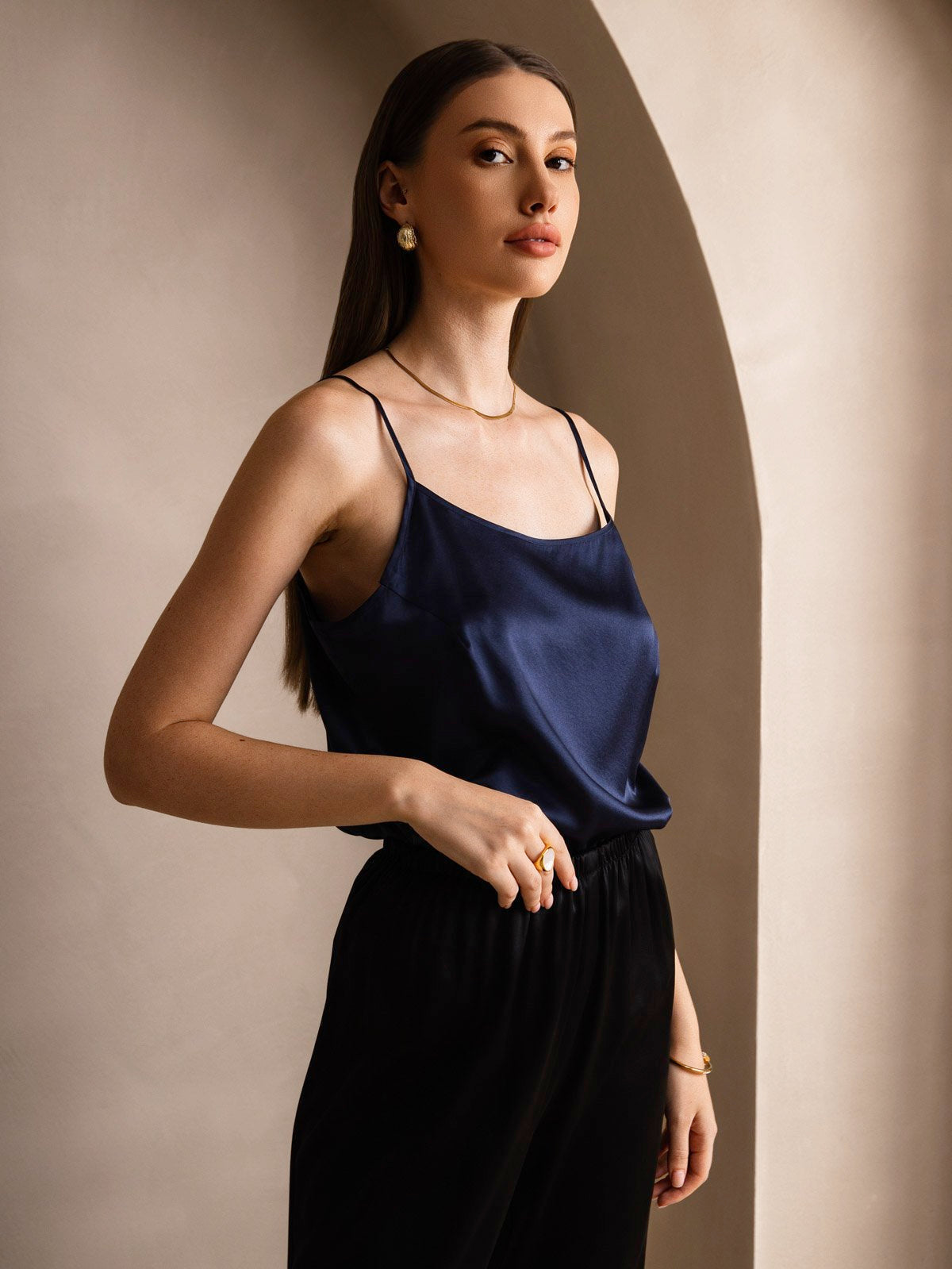 [Mørkeblå] SilkSilky-DK 19Momme Silke Camisoles 003