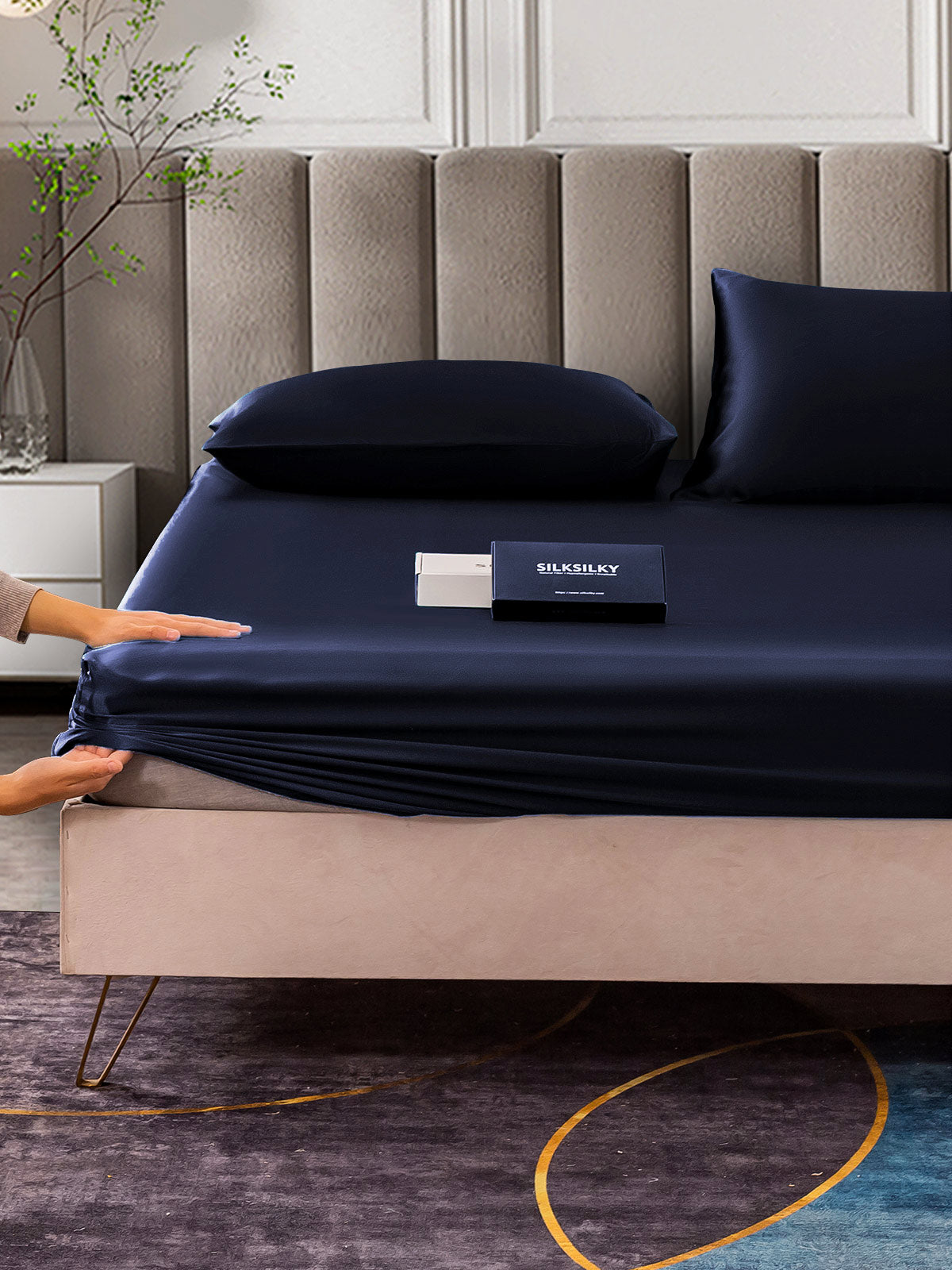 [Mørkeblå] SilkSilky-DK 25Momme Bedding Set 004