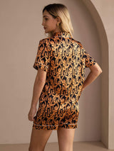 [Sort Tiger] SilkSilky-DK Short Sleeve Lapel Collar Dame Pyjamas 002