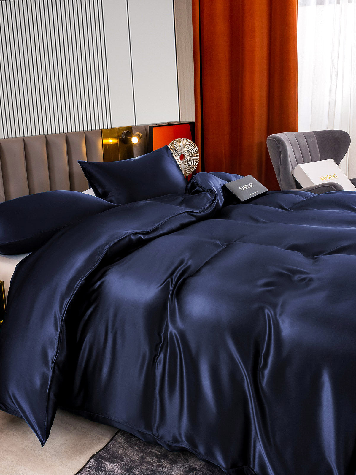[Mørkeblå] SilkSilky-DK 22Momme Bedding Set 005