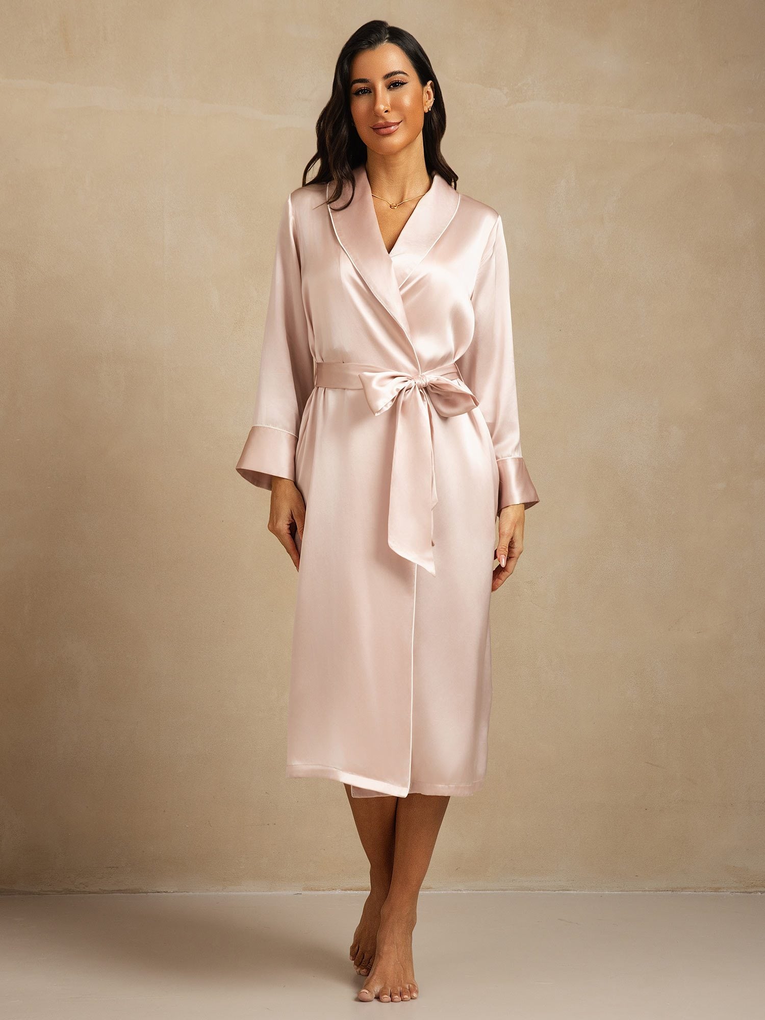 [Lyserød] SilkSilky-DK Silke Womens Robe 003