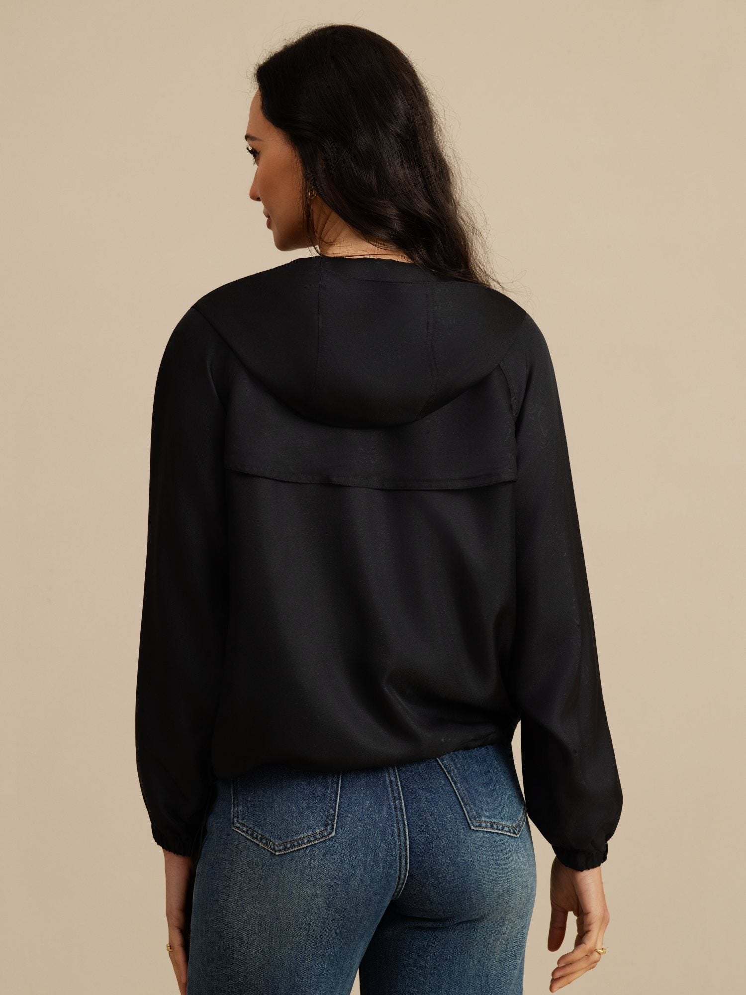 [Sort] SilkSilky-DK Langærmet Høj Hals Overtøj til Kvinder 002