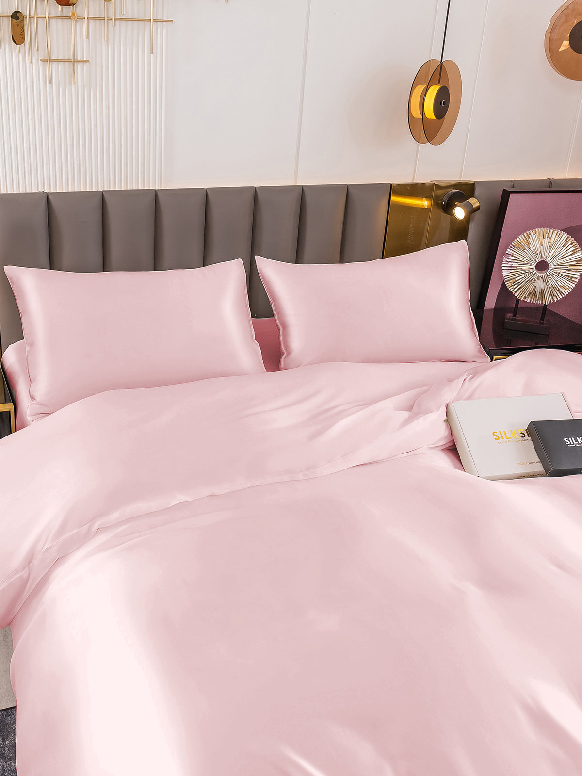 [Lyserød] SilkSilky-DK 19Momme Bedding Set 003