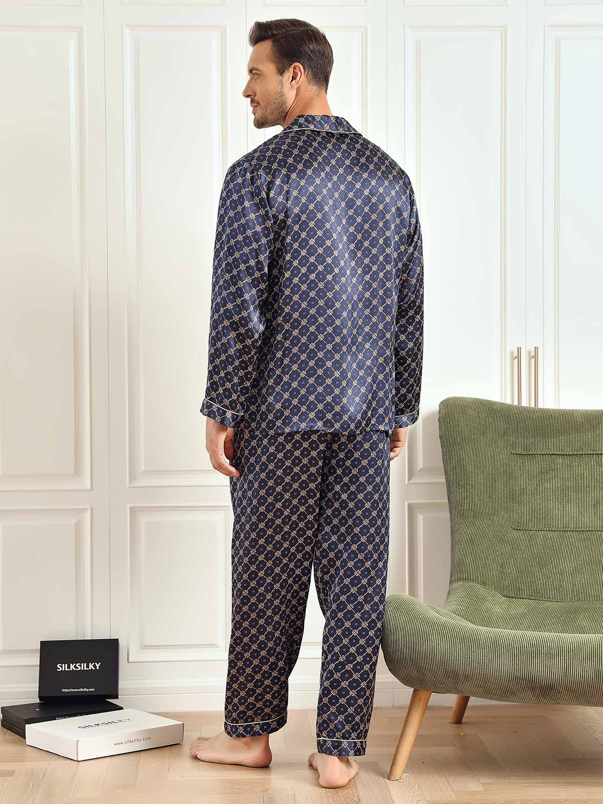 [Marine Kæde] SilkSilky-DK 19Momme Mens Pajamas 003