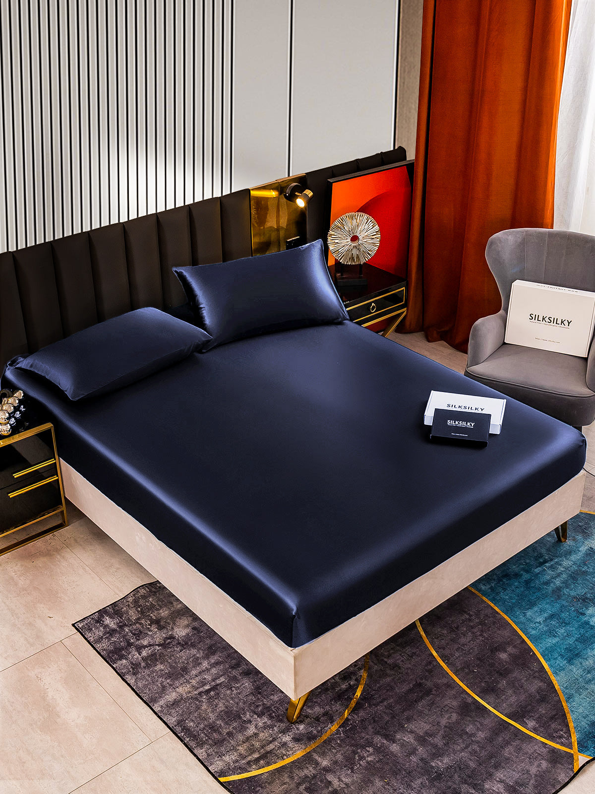 [Mørkeblå] SilkSilky-DK 22Momme Bedding Set 002