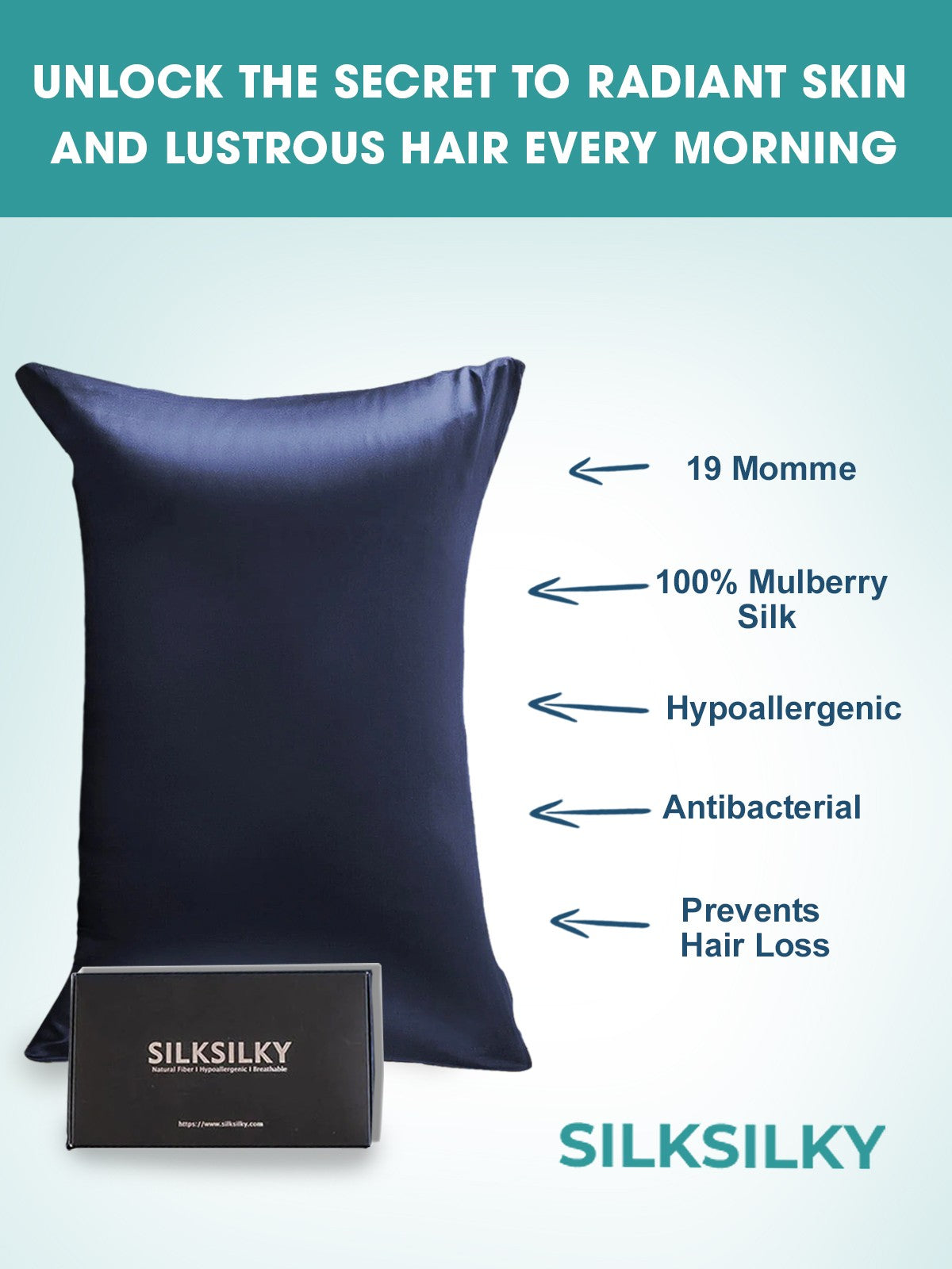[Mørkeblå] SilkSilky-DK 19Momme Pillowcase 002