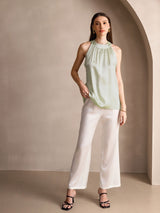 [Lysegrøn] SilkSilky-DK Sleeveless Halter T-shirt til kvinder 005