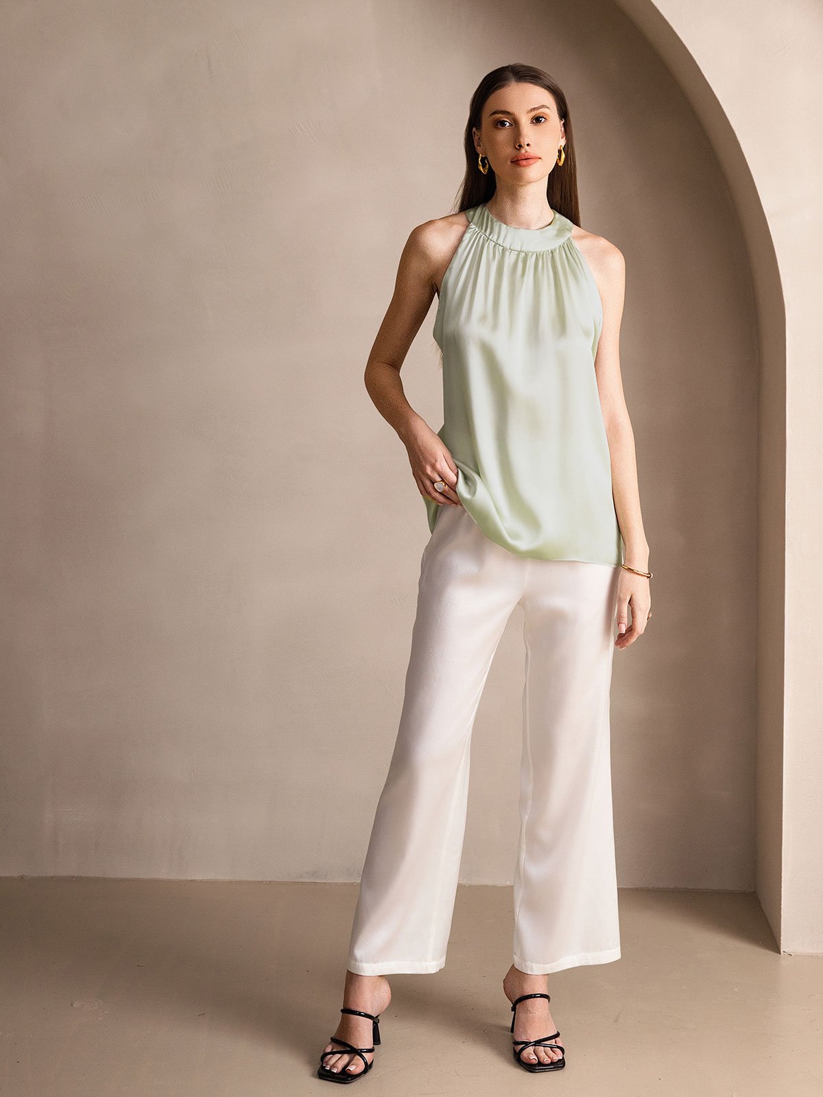 [Lysegrøn] SilkSilky-DK 19Momme Silke Womens T-Shirt 005