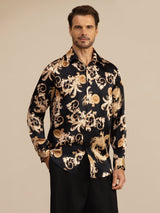 [Sort Drage] SilkSilky-DK Long Sleeve Lapel Collar Herreskjorte 001