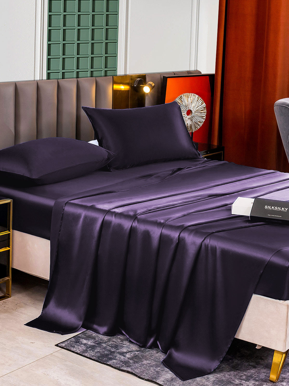 [Mørke Lilla] SilkSilky-DK 25Momme Bedding Set 005
