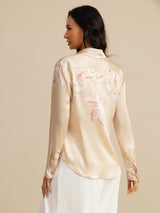 [Champagne] SilkSilky-DK 19Momme Langærmet Reverskrave Dameskjorte 002
