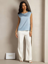 [Gråblå] SilkSilky-DK Cap Sleeve Round Neck T-shirt til kvinder 003