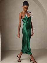 [Grøn] SilkSilky-DK Sleeveless V Neck Kjole 006