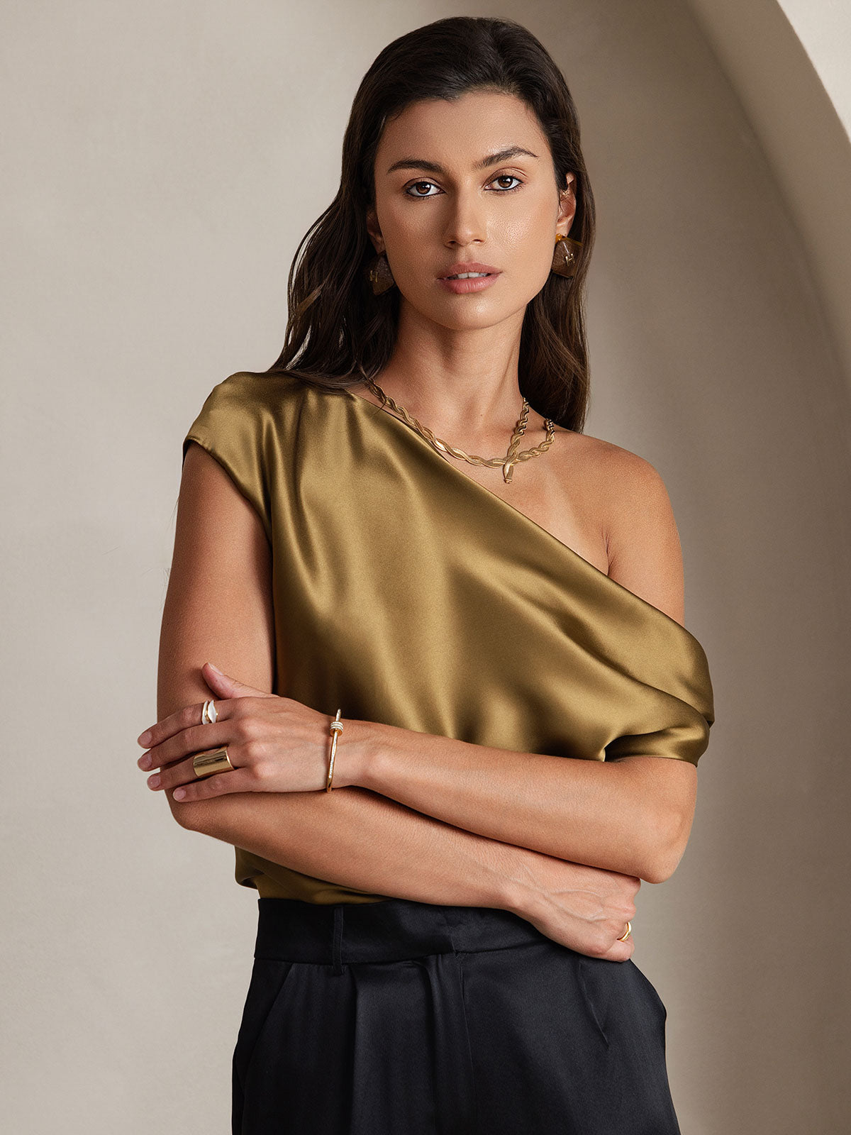 SilkSilky-DK 19Momme Silke Womens T-Shirt Brun 003