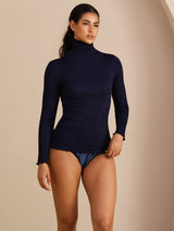 [Mørkeblå] SilkSilky-DK Long Sleeve Turtle Neck T-shirt til kvinder 004