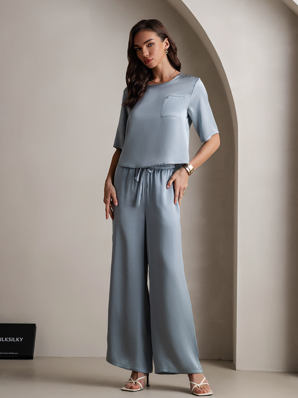 [Gråblå] SilkSilky-DK Womens Pajamas 005,
