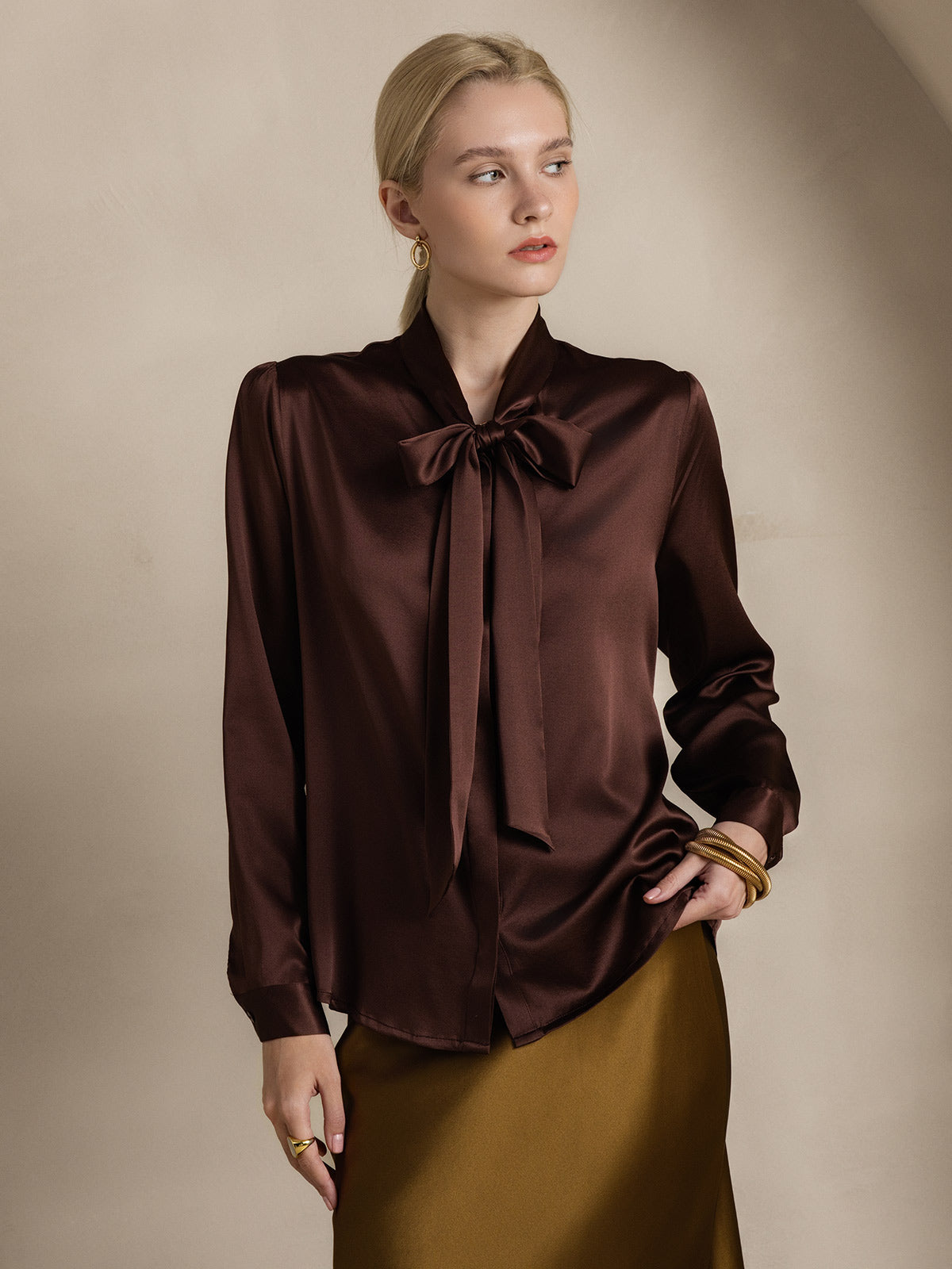 SilkSilky-DK 19Momme Silke Womens Shirt Kaffe 005