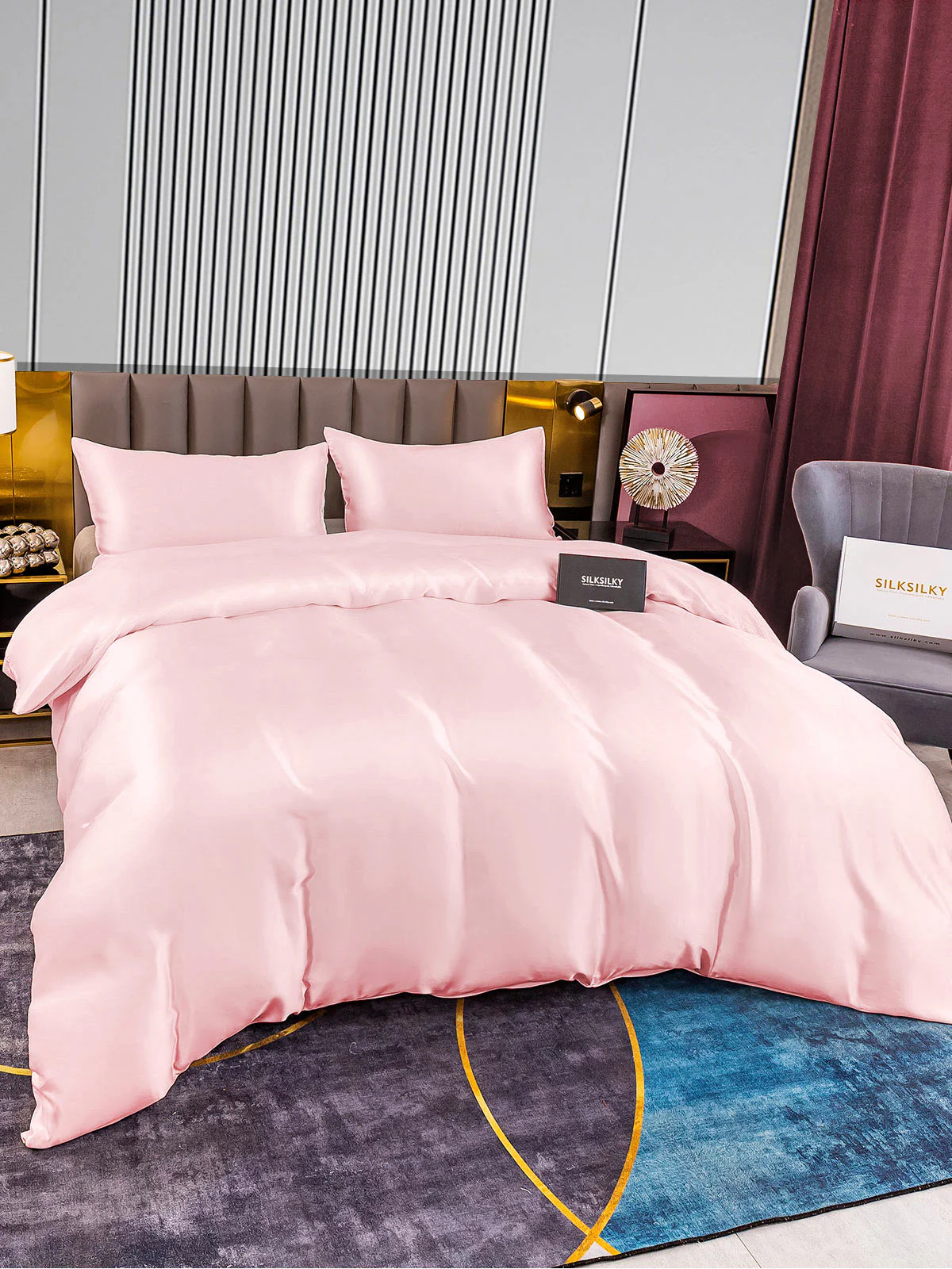 [Lyserød] SilkSilky-DK 22Momme Bedding Set 004