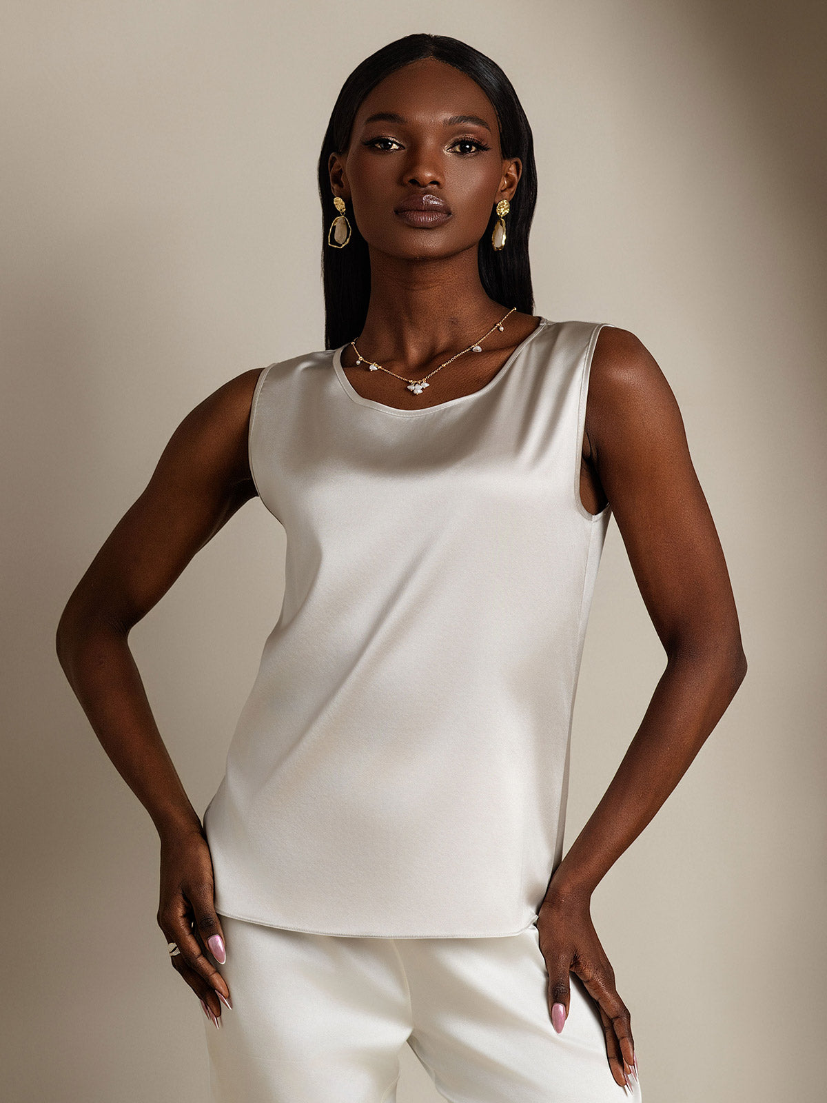 [Lysegrå] SilkSilky-DK 19Momme Silke Camisoles 001
