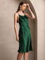 [Mørkegrøn] SilkSilky-DK Sleeveless Kjole 003