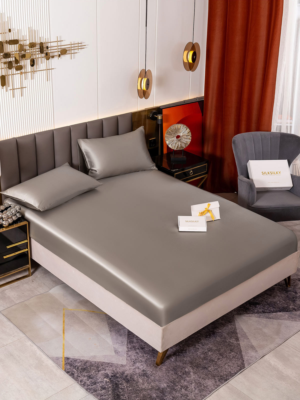 [Grå] SilkSilky-DK 19Momme Bedding Set 001