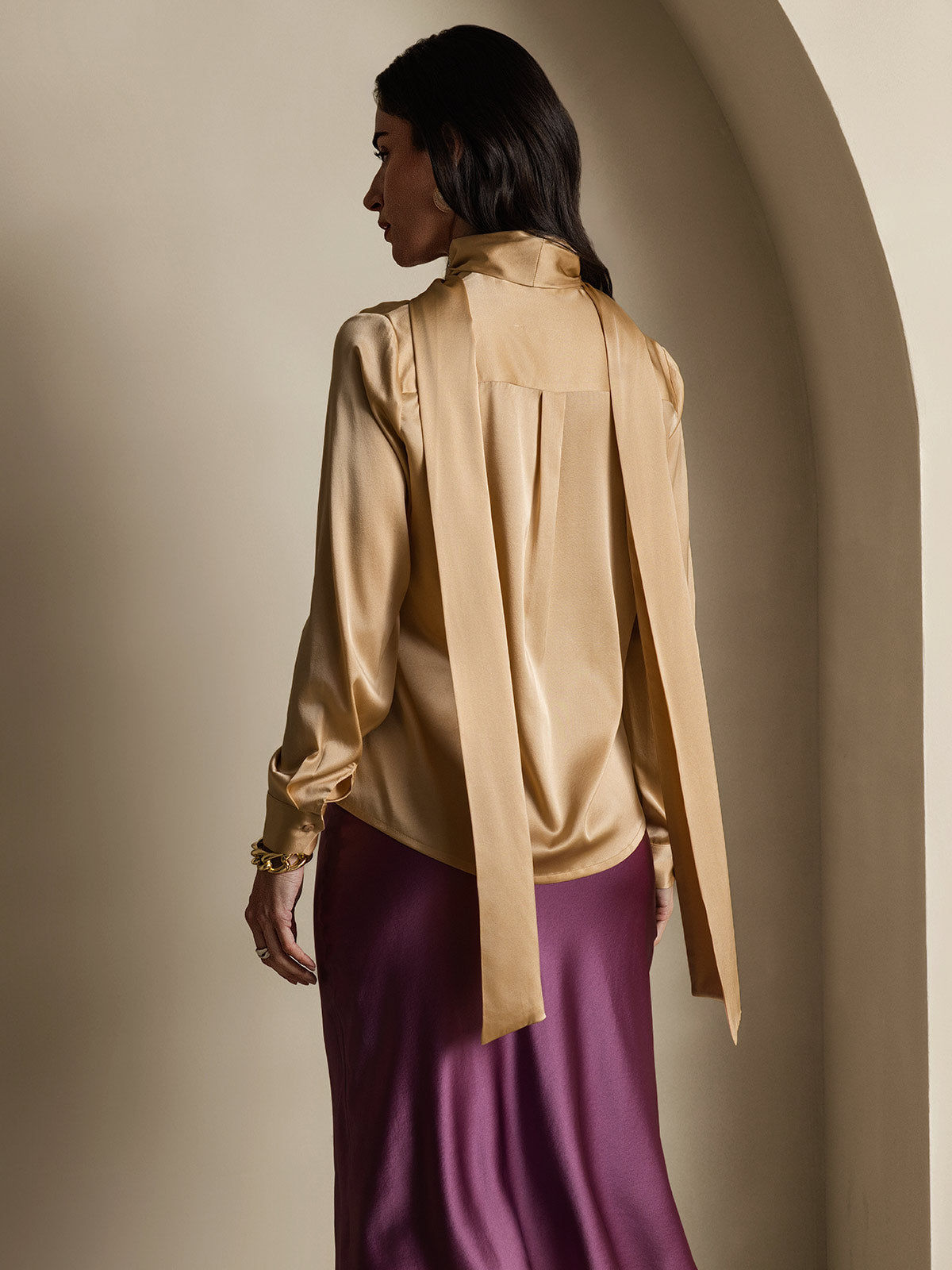 [Champagne] SilkSilky-DK 19Momme Silke Womens Shirt 002