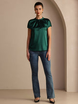 [Mørkegrøn] SilkSilky-DK Short Sleeve Blouse 005