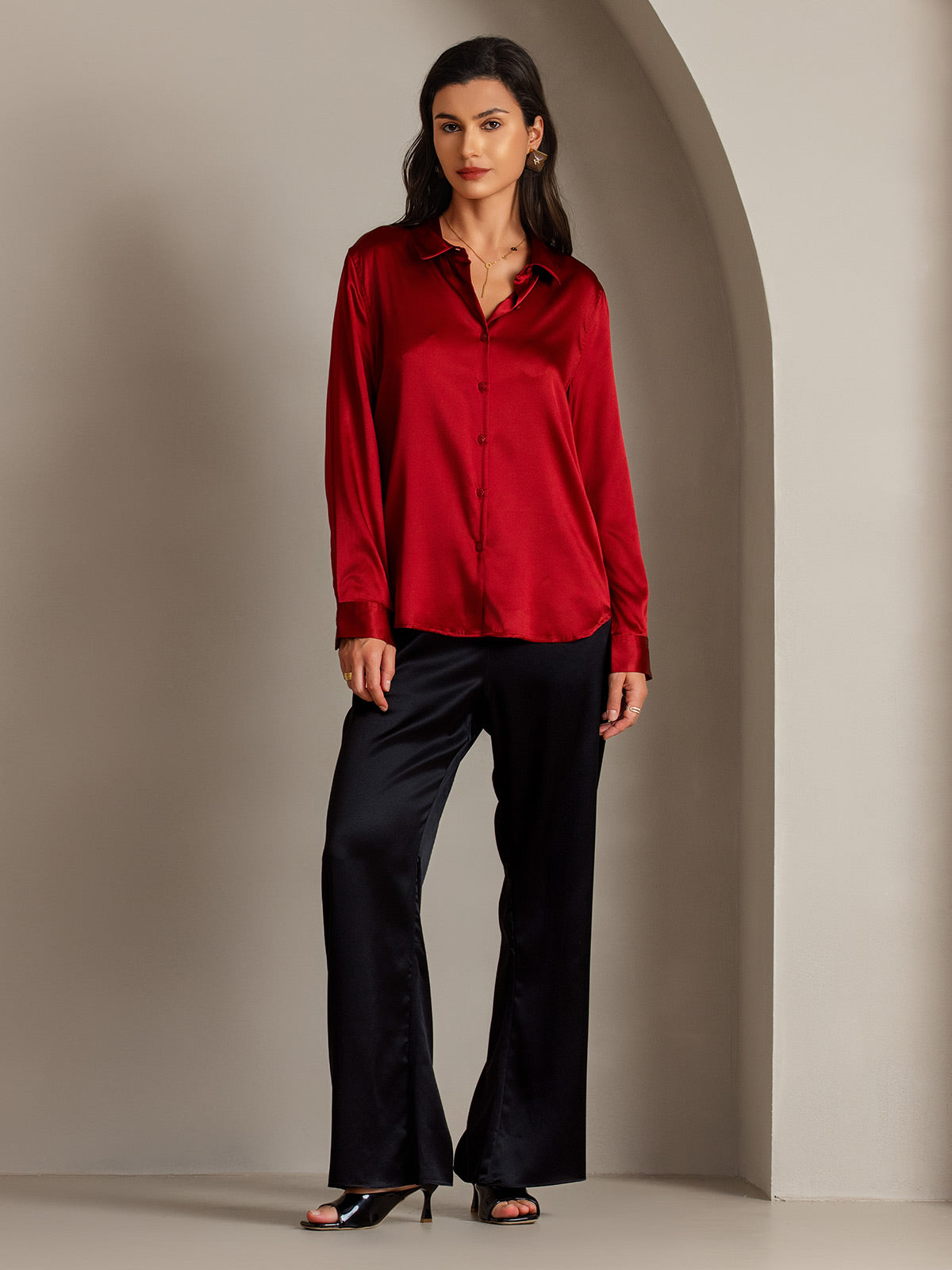 [Rød] SilkSilky-DK Silke Womens Shirt 005