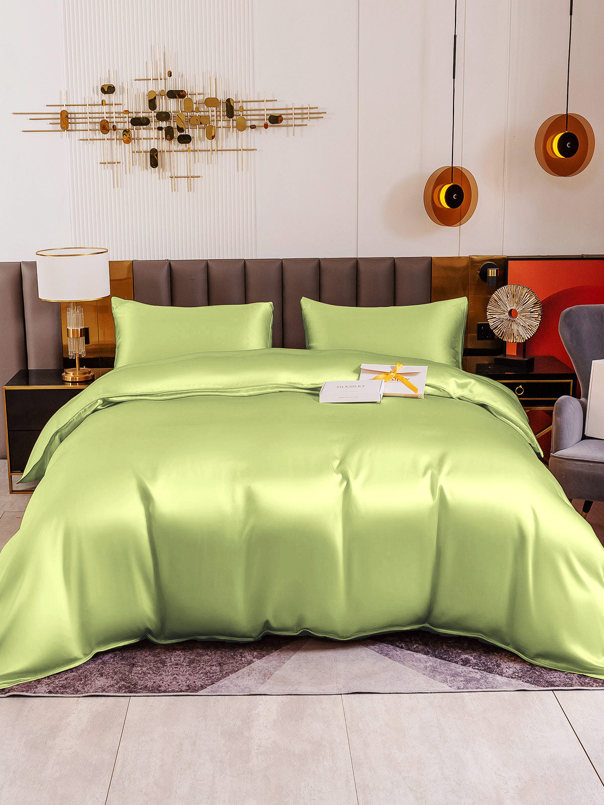 [Mintgrøn] SilkSilky-DK 19Momme Bedding Set 002