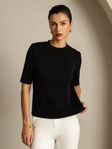 [Sort] SilkSilky-DK Half Sleeve Crew Neck T-shirt til kvinder 007
