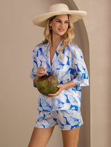 [Isblad] SilkSilky-DK Short Sleeve Notch Collar Dame Pyjamas 001