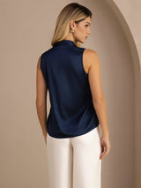 [Mørkeblå] SilkSilky-DK Sleeveless Tie Neck Camisole Top 002