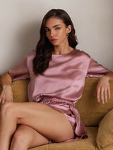 [Bleg Mauve] SilkSilky-DK Short Sleeve Round Neck Dame Pyjamas 003