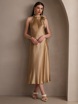 [Champagne] SilkSilky-DK Sleeveless Halter Kjole 008