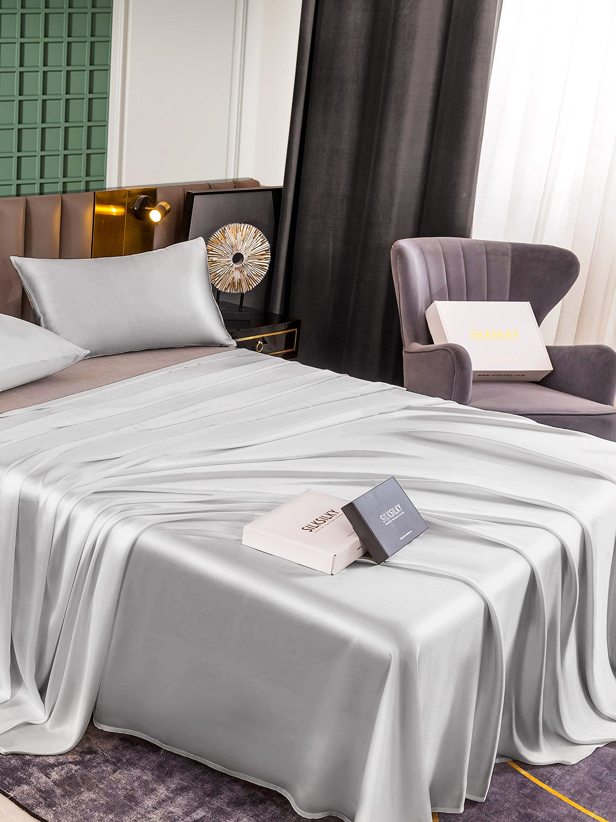 [Sølv] SilkSilky-DK 25Momme Bedding Set 004