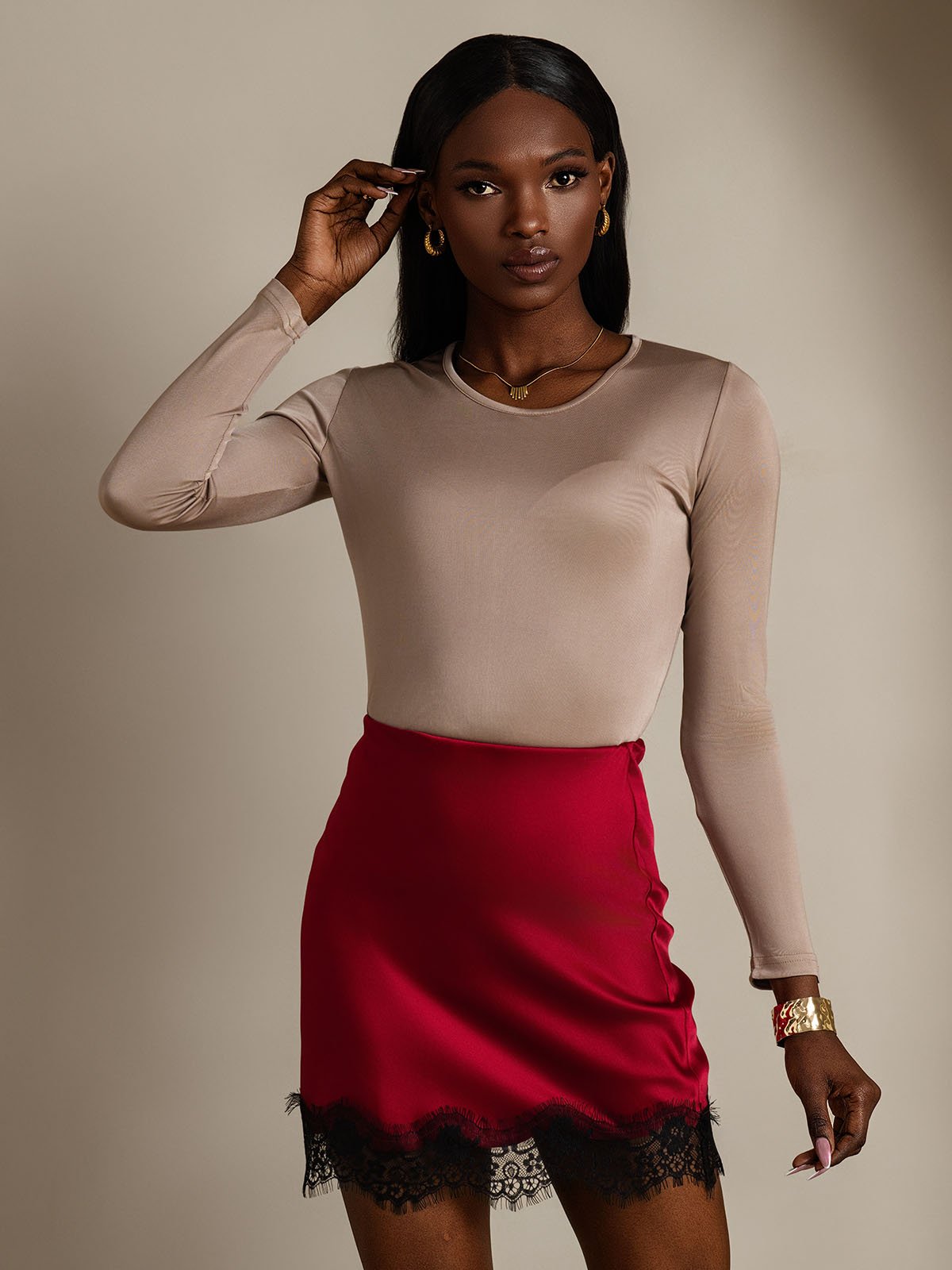[Kaffe] SilkSilky-DK Silke Long Sleeve Round Neck T-shirt til kvinder 004