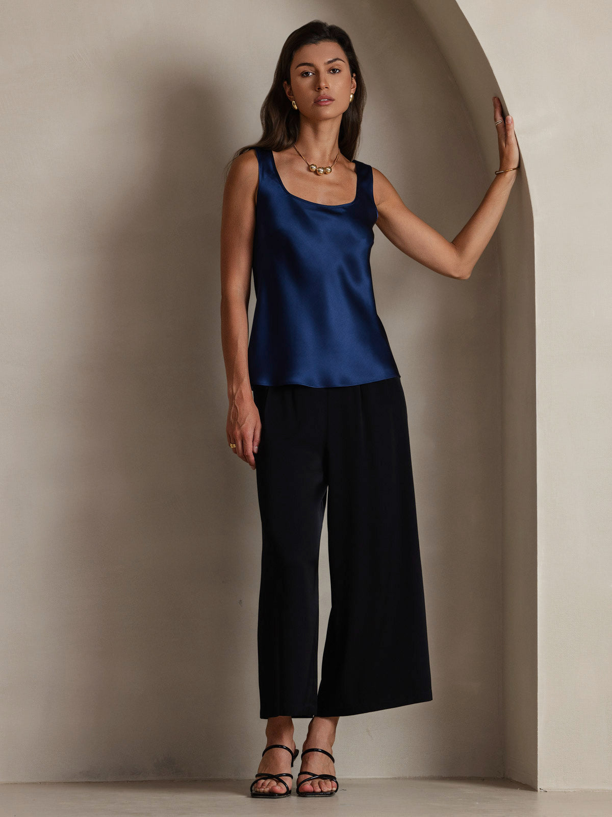 [Mørkeblå] SilkSilky-DK 19Momme Silke Camisoles 006