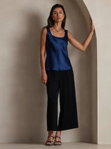 [Mørkeblå] SilkSilky-DK 19Momme Ærmeløs Dyb Rund Halsudskæring Camisole Top 006