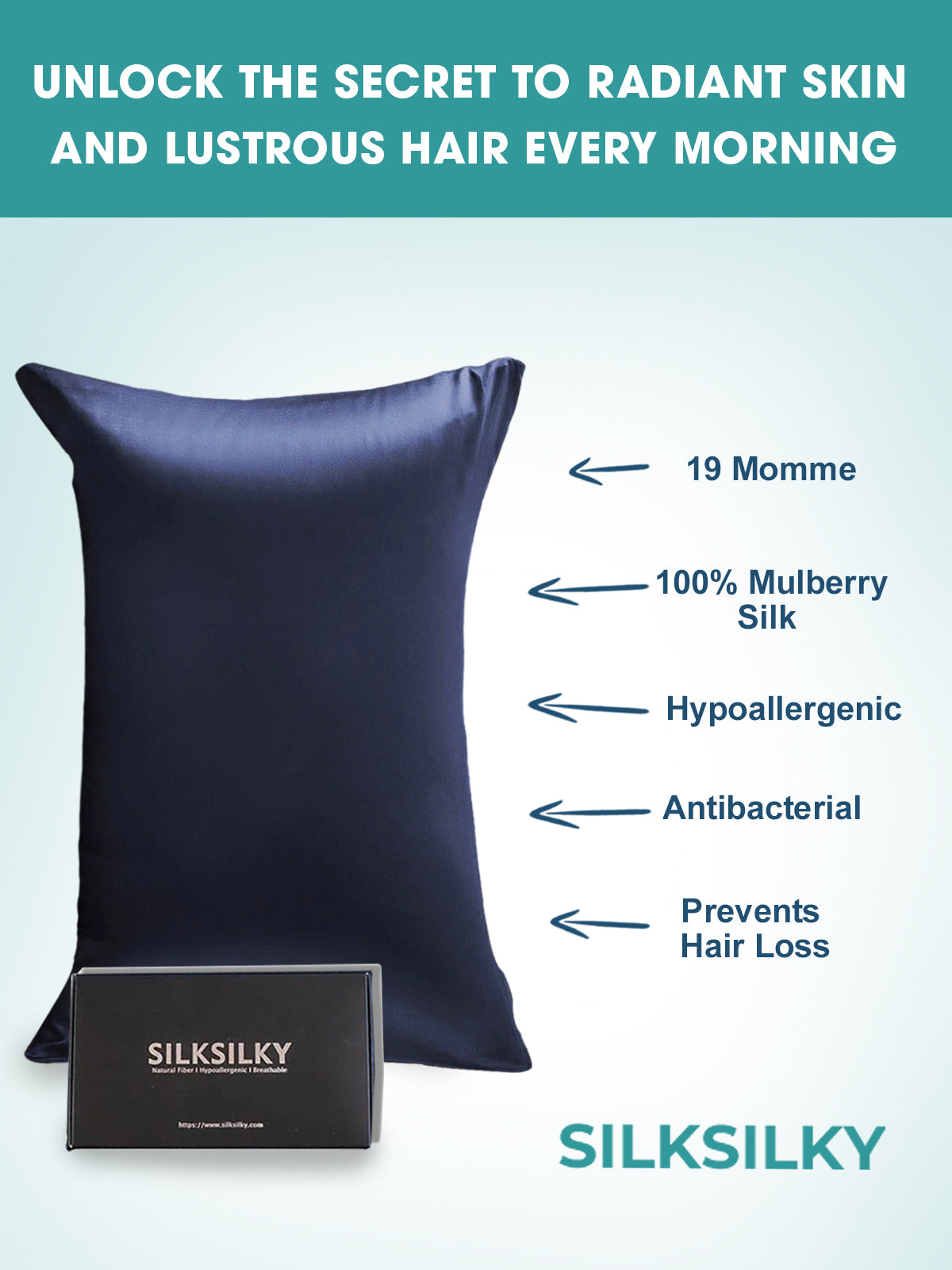[Mørkeblå] SilkSilky-DK 19Momme Pillowcase 003